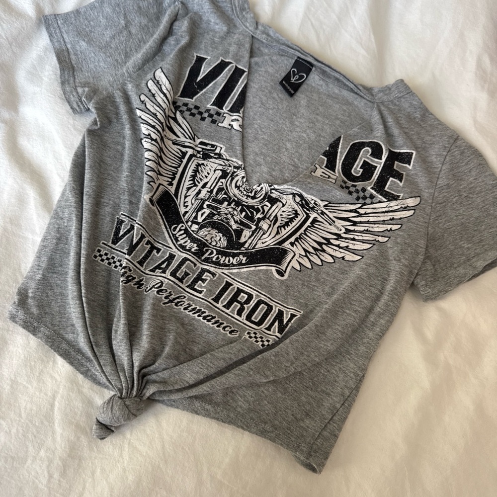 Windsor Gray Graphic Knot-Front Crop Top
